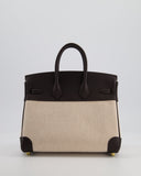 *RARE* Hermes Birkin 25 Retourne Bag in Ecru/Beige Toile H Canvas and Bai Brun Swift Leather with Gold Hardware