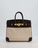 *RARE* Hermes Birkin 25 Retourne Bag in Ecru/Beige Toile H Canvas and Bai Brun Swift Leather with Gold Hardware