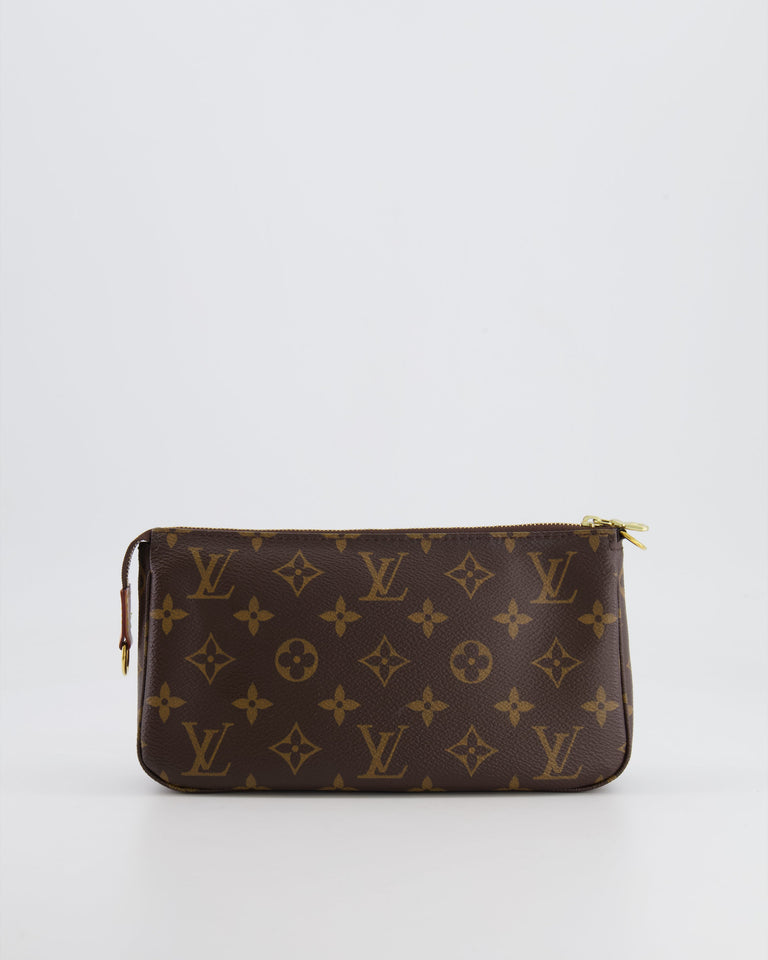 Louis Vuitton Brown Pochette Bag in Monogram Coated Canvas and Leather with Gold Hardware