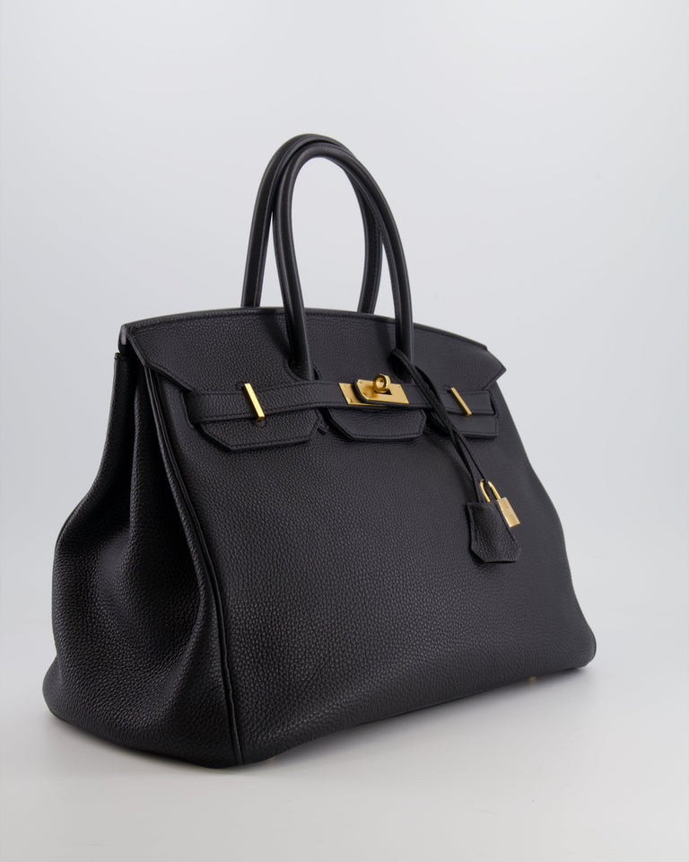 Hermes Birkin 35 Retourne Bag in Black Togo Leather with Gold Hardware