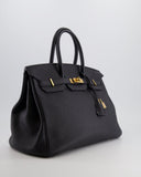 Hermes Birkin 35 Retourne Bag in Black Togo Leather with Gold Hardware