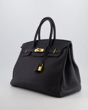 Hermes Birkin 35 Retourne Bag in Black Togo Leather with Gold Hardware