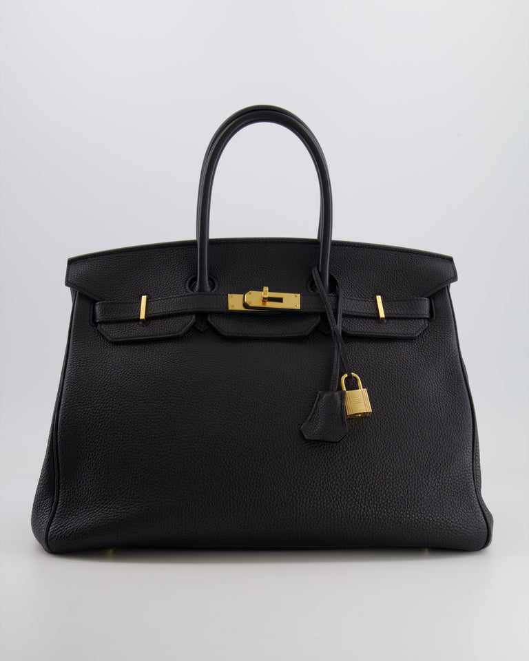 Hermes Birkin 35 Retourne Bag in Black Togo Leather with Gold Hardware