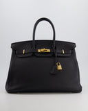 Hermes Birkin 35 Retourne Bag in Black Togo Leather with Gold Hardware