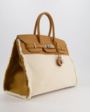Hermes Birkin 35cm Bag in Sesame Swift and Twill H Canvas Fraye with Palladium Hardware