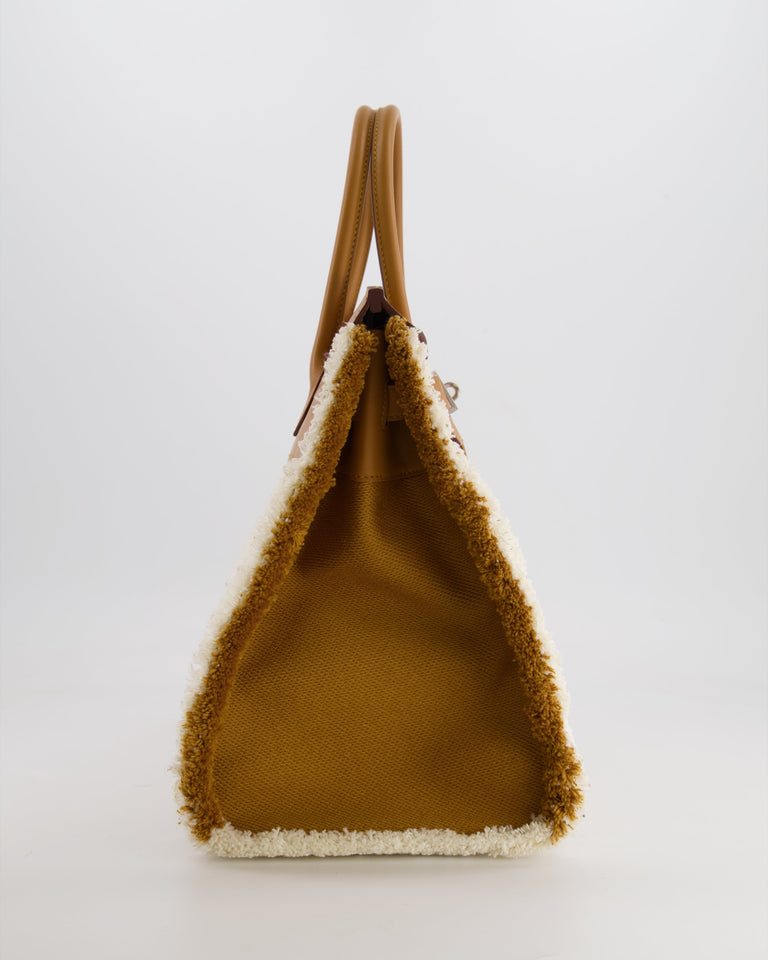 Hermes Birkin 35cm Bag in Sesame Swift and Twill H Canvas Fraye with Palladium Hardware