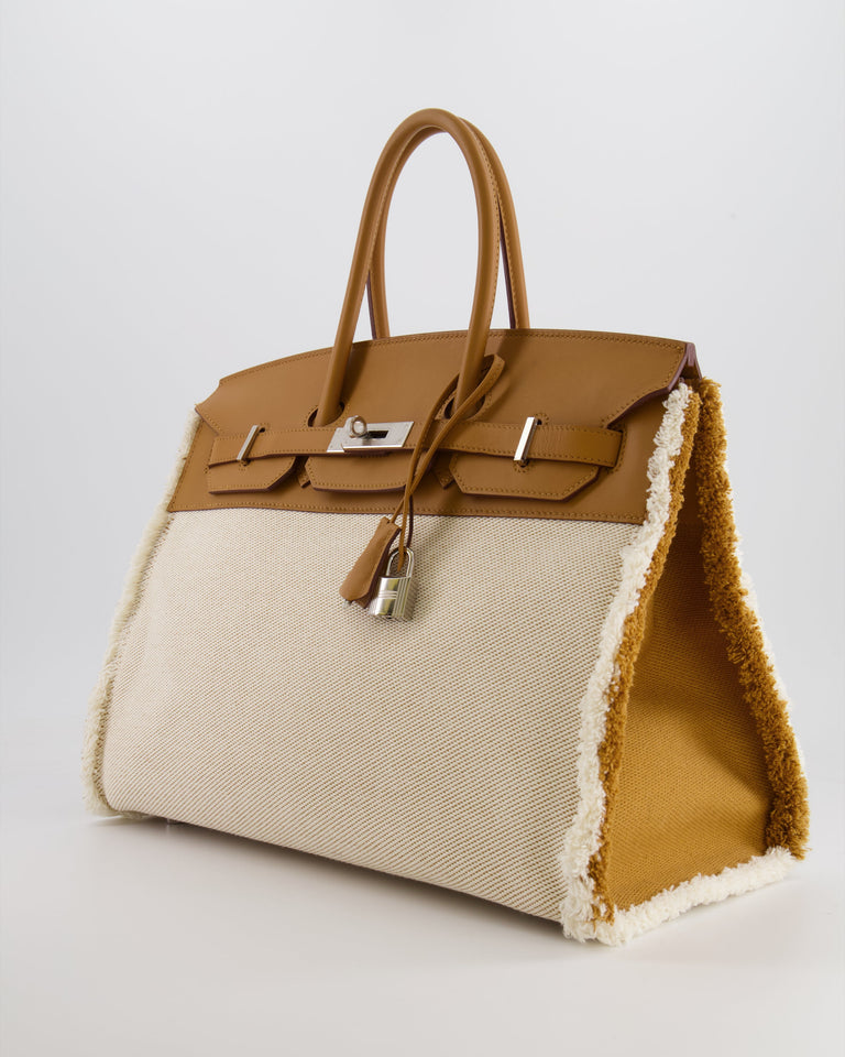 Hermes Birkin 35cm Bag in Sesame Swift and Twill H Canvas Fraye with Palladium Hardware