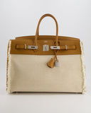 Hermes Birkin 35cm Bag in Sesame Swift and Twill H Canvas Fraye with Palladium Hardware