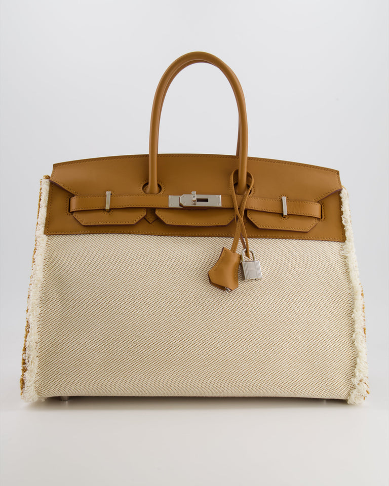 Hermes Birkin 35cm Bag in Sesame Swift and Twill H Canvas Fraye with Palladium Hardware