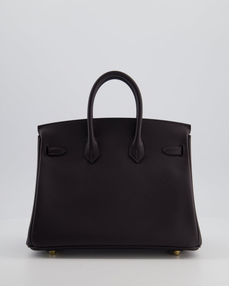 *HOT* Hermes Birkin 25 Retourne Bag in Prunoir Swift Leather with Gold Hardware
