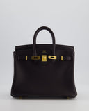 *HOT* Hermes Birkin 25 Retourne Bag in Prunoir Swift Leather with Gold Hardware