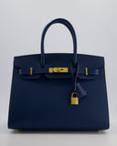 *VERY RARE* Hermes Birkin 30 Sellier Bag Deep Bleu Epsom Leather with Gold Hardware