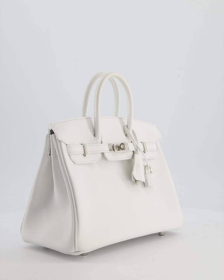 Hermes Birkin 25 Retourne Bag in New White Swift Leather with Palladium Hardware