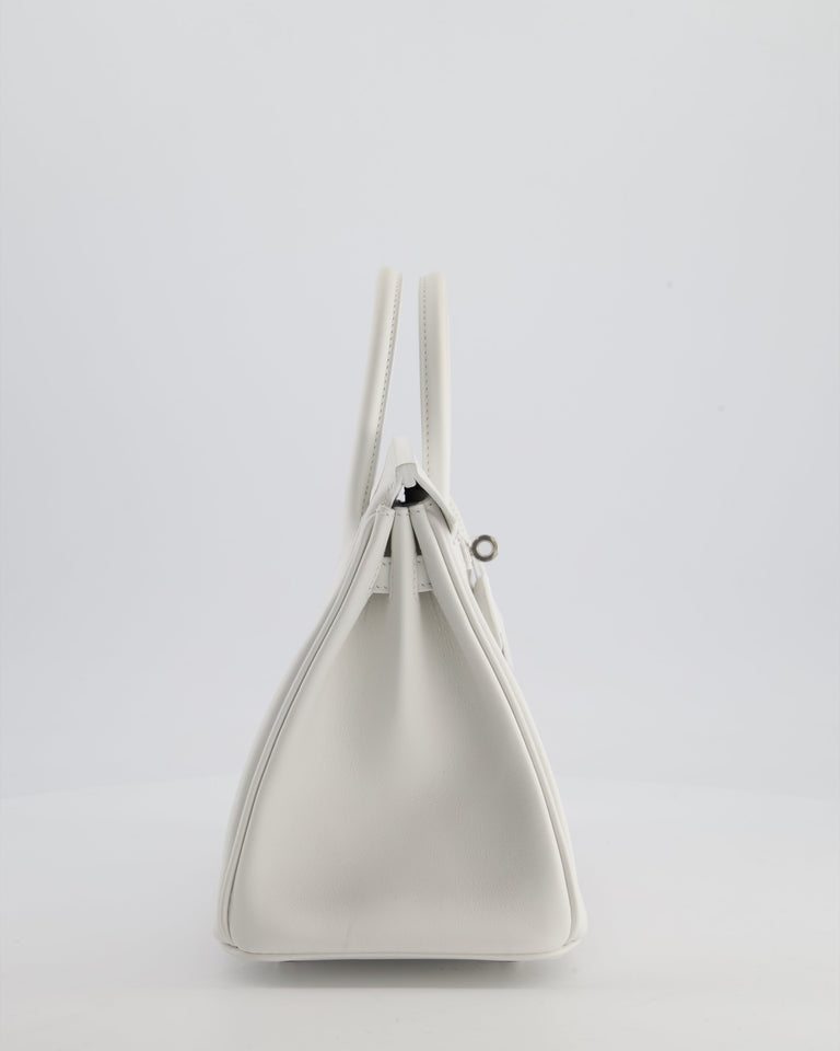 Hermes Birkin 25 Retourne Bag in New White Swift Leather with Palladium Hardware