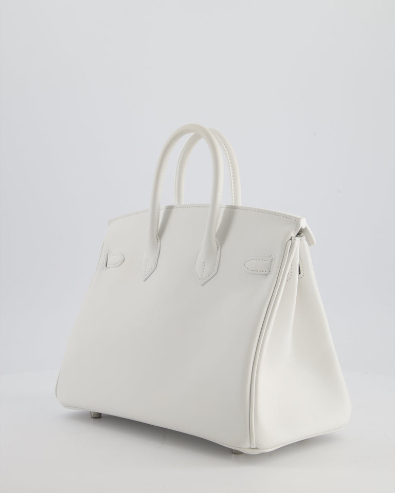 Hermes Birkin 25 Retourne Bag in New White Swift Leather with Palladium Hardware