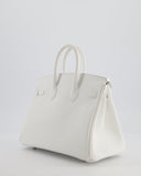Hermes Birkin 25 Retourne Bag in New White Swift Leather with Palladium Hardware