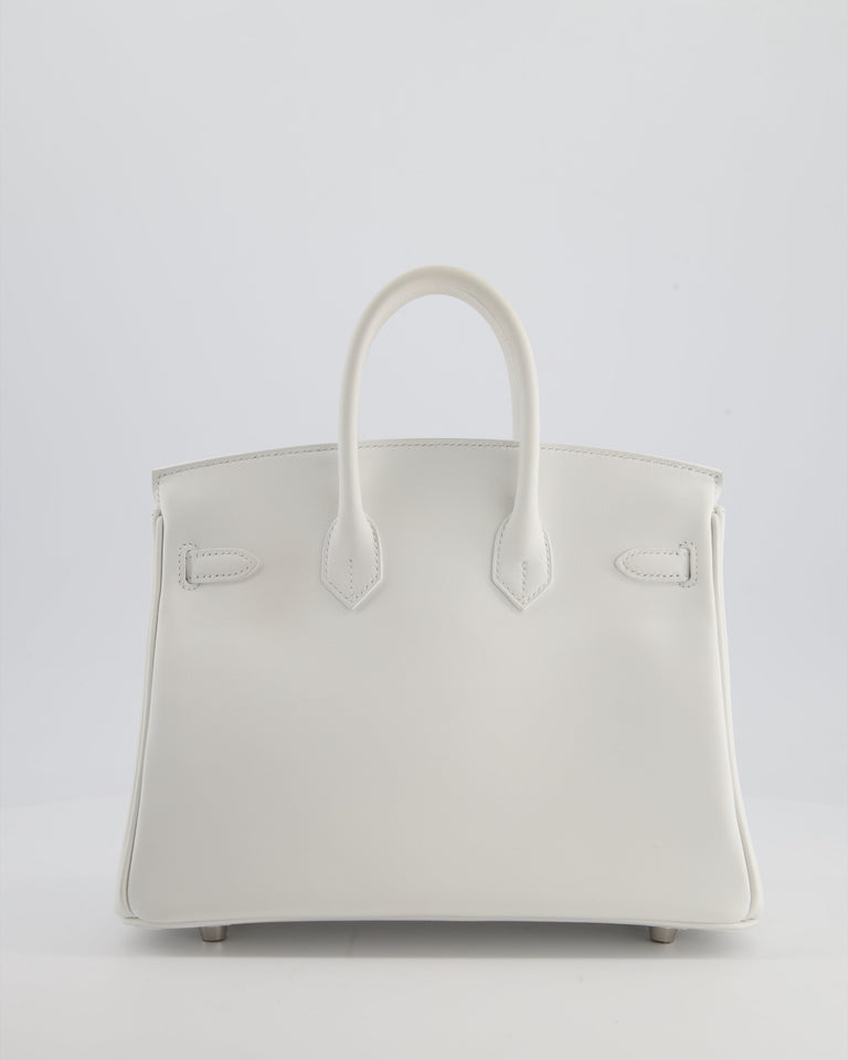 Hermes Birkin 25 Retourne Bag in New White Swift Leather with Palladium Hardware