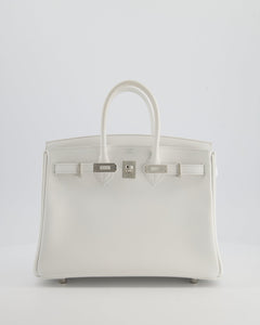 Hermes Birkin 25 Retourne Bag in New White Swift Leather with Palladium Hardware