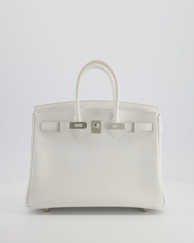 Hermes Birkin 25 Retourne Bag in New White Swift Leather with Palladium Hardware