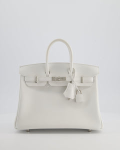Hermes Birkin 25 Retourne Bag in New White Swift Leather with Palladium Hardware