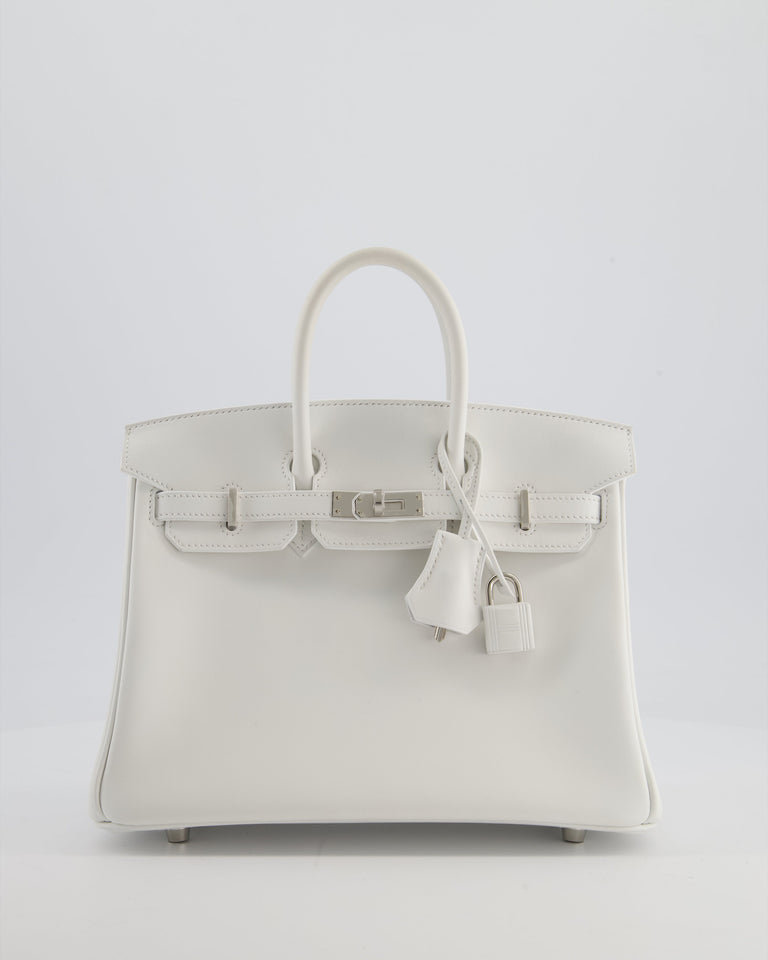 Hermes Birkin 25 Retourne Bag in New White Swift Leather with Palladium Hardware