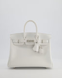 Hermes Birkin 25 Retourne Bag in New White Swift Leather with Palladium Hardware