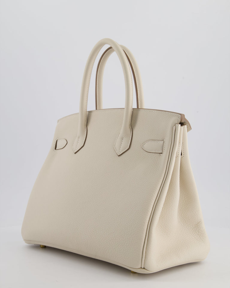 *RARE* Hermes Birkin 30 Retourne Bag in Craie Togo Leather with Gold Hardware