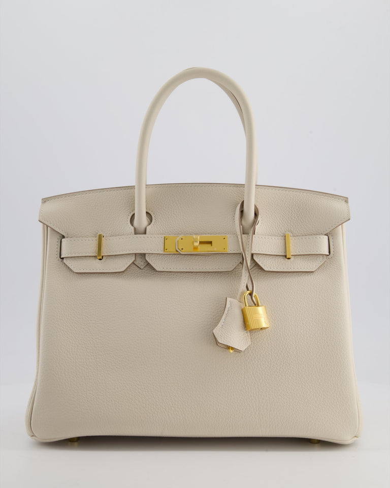 *RARE* Hermes Birkin 30 Retourne Bag in Craie Togo Leather with Gold Hardware