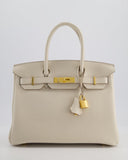 *RARE* Hermes Birkin 30 Retourne Bag in Craie Togo Leather with Gold Hardware