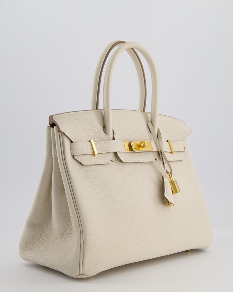 *RARE* Hermes Birkin 30 Retourne Bag in Craie Togo Leather with Gold Hardware