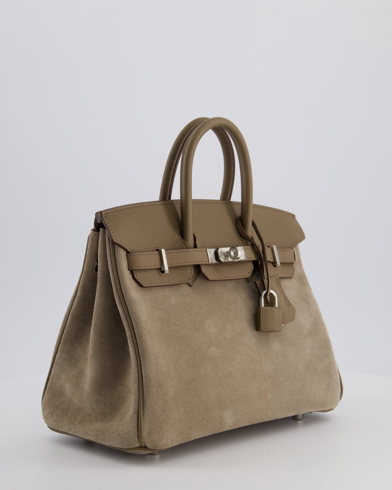 *SUPER RARE* Hermes Birkin 25 Grizzly Retourne Bag in Gris Caillou and Etoupe Swift Leather with Palladium Hardware