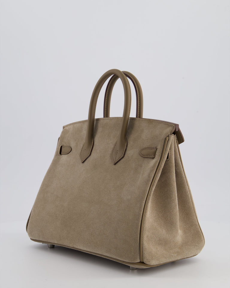 *SUPER RARE* Hermes Birkin 25 Grizzly Retourne Bag in Gris Caillou and Etoupe Swift Leather with Palladium Hardware