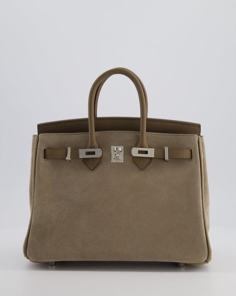*SUPER RARE* Hermes Birkin 25 Grizzly Retourne Bag in Gris Caillou and Etoupe Swift Leather with Palladium Hardware