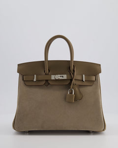 *SUPER RARE* Hermes Birkin 25 Grizzly Retourne Bag in Gris Caillou and Etoupe Swift Leather with Palladium Hardware