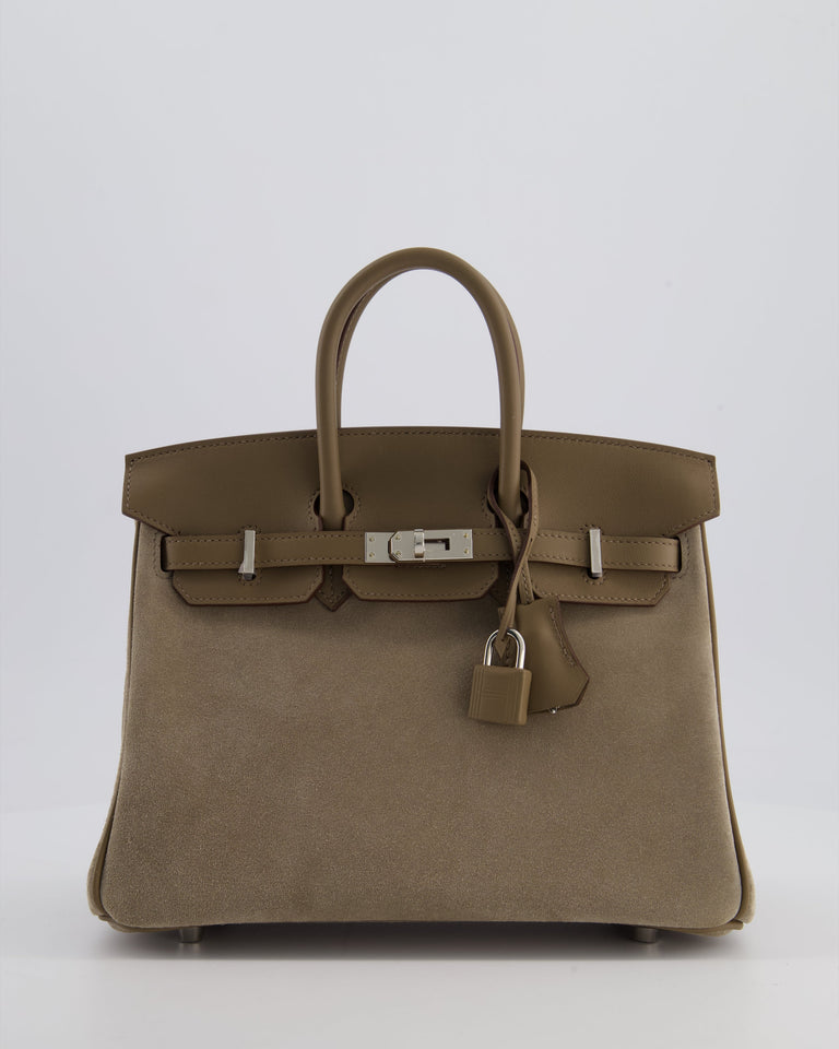 *SUPER RARE* Hermes Birkin 25 Grizzly Retourne Bag in Gris Caillou and Etoupe Swift Leather with Palladium Hardware