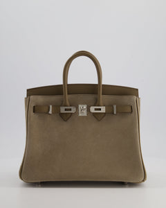 *SUPER RARE* Hermes Birkin 25 Grizzly Retourne Bag in Gris Caillou and Etoupe Swift Leather with Palladium Hardware