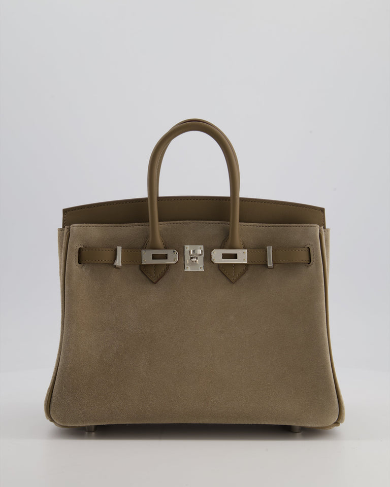 *SUPER RARE* Hermes Birkin 25 Grizzly Retourne Bag in Gris Caillou and Etoupe Swift Leather with Palladium Hardware