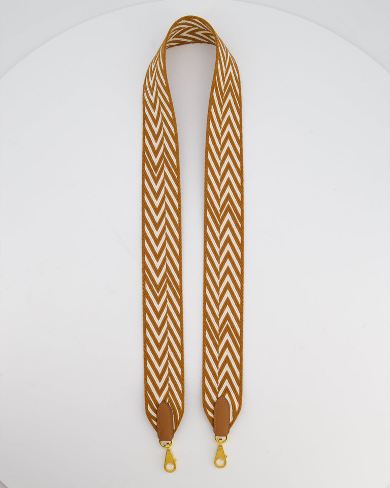Hermes Gold & White Sangle ZigZag 50mm Bag Strap RRP £1020