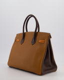 Hermes Birkin 30 Tricolour Retourne Bag in Gold, Chocolate and Orange Togo Leather with Palladium Hardware