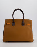 Hermes Birkin 30 Tricolour Retourne Bag in Gold, Chocolate and Orange Togo Leather with Palladium Hardware