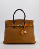 Hermes Birkin 30 Tricolour Retourne Bag in Gold, Chocolate and Orange Togo Leather with Palladium Hardware