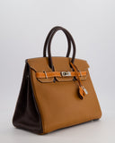 Hermes Birkin 30 Tricolour Retourne Bag in Gold, Chocolate and Orange Togo Leather with Palladium Hardware
