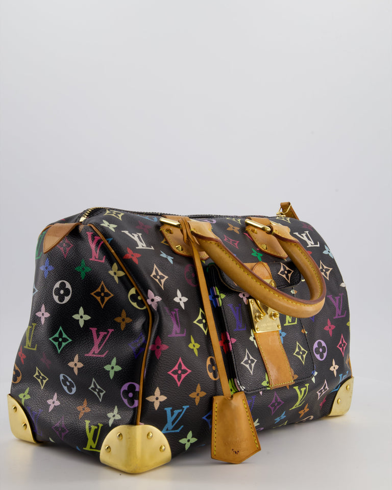 Louis Vuitton X Takashi Murakami 2007 Black Multicolour Monogram Speedy Bag with Gold Hardware