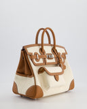 *SUPER HOT & RARE* Hermes Birkin 25 Cargo Bag in Ecru Toile Goeland and Gold Swift Leather with Palladium Hardware