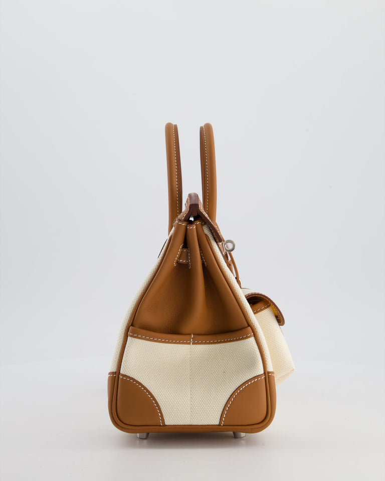 *SUPER HOT & RARE* Hermes Birkin 25 Cargo Bag in Ecru Toile Goeland and Gold Swift Leather with Palladium Hardware