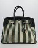 Hermes Birkin 35 Retourne Bag in Ecru & Vert Anglais Toile Riga & Swift Leather with Palladium Hardware