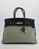 Hermes Birkin 35 Retourne Bag in Ecru & Vert Anglais Toile Riga & Swift Leather with Palladium Hardware