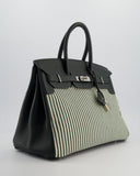Hermes Birkin 35 Retourne Bag in Ecru & Vert Anglais Toile Riga & Swift Leather with Palladium Hardware