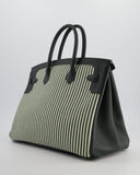 Hermes Birkin 35 Retourne Bag in Ecru & Vert Anglais Toile Riga & Swift Leather with Palladium Hardware