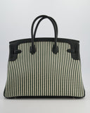 Hermes Birkin 35 Retourne Bag in Ecru & Vert Anglais Toile Riga & Swift Leather with Palladium Hardware